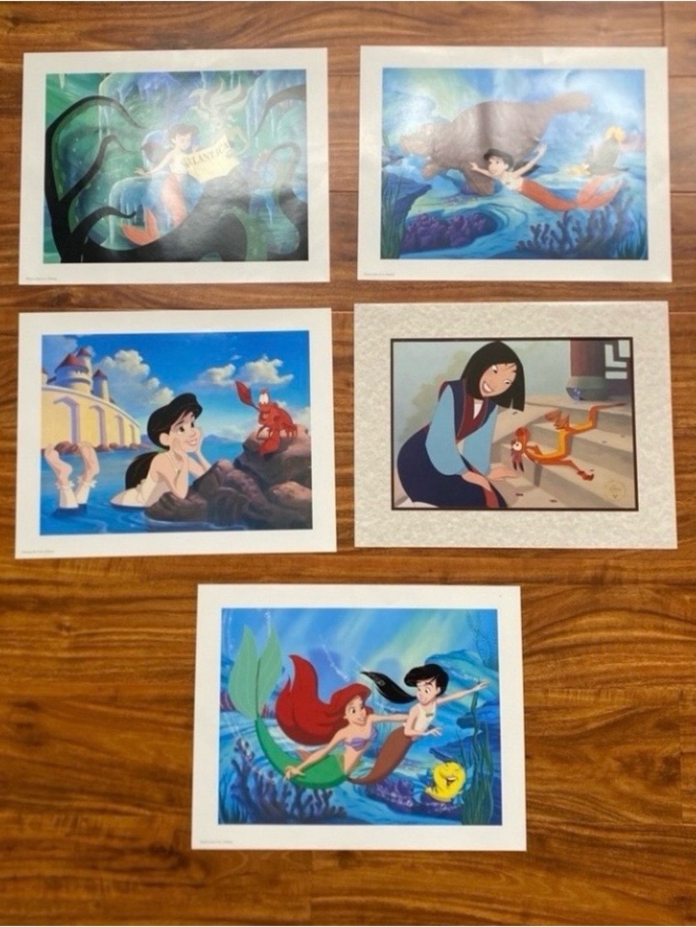 Vintage Disney Mulan + The Little Mermaid II Lithograph 5 Pictures Collectible